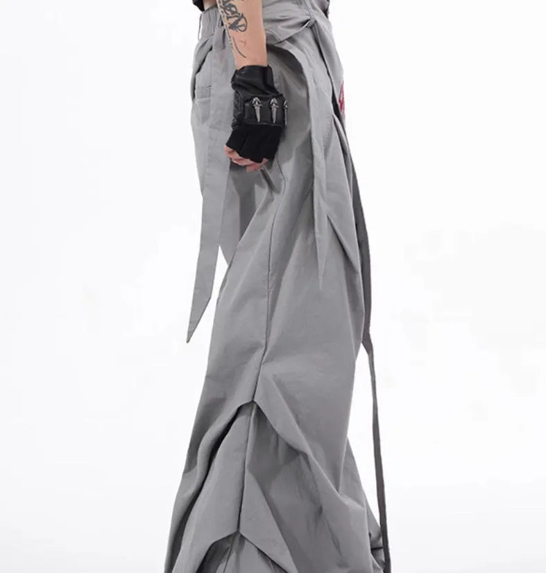 Korean style wide-leg trousers for boys in black or grey solid colour