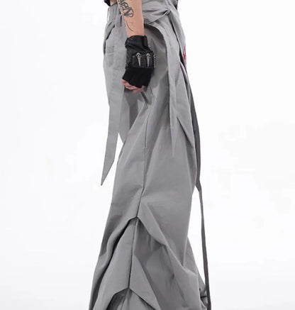 Korean style wide-leg trousers for boys in black or grey solid colour