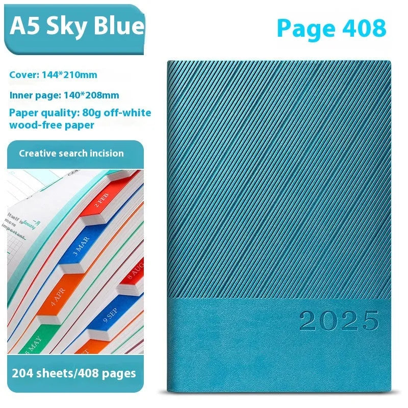 A5 striped PU leather notepad with 204 sheets of thickened paper in eight colour options
