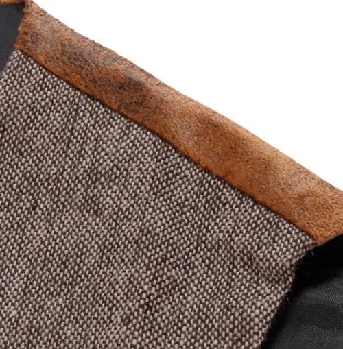 Men's brown sleeveless contrast waistcoat in British style with steampunk and American retro influences, sizes L to XXXL.
