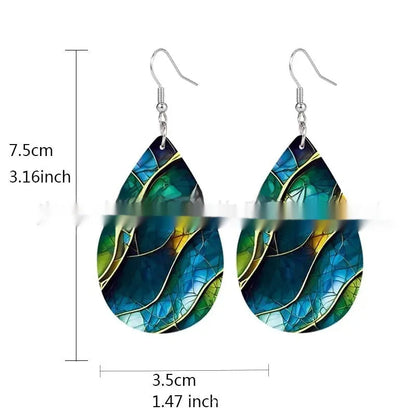 Acrylic drop earrings with printed flat branch knot design, measuring 3.5cm in length