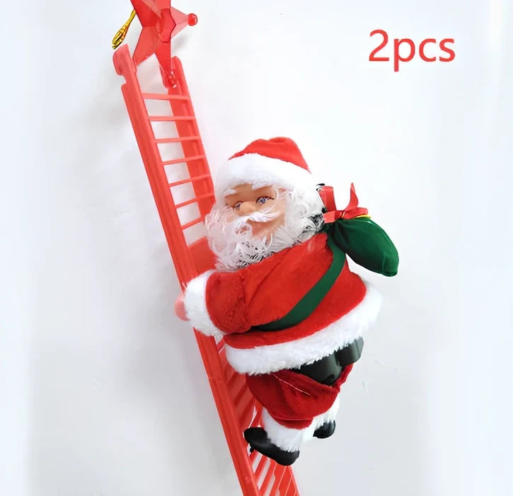 Electric Santa Claus climbing ladder decoration measuring 20cm tall with continuous motion mechanism