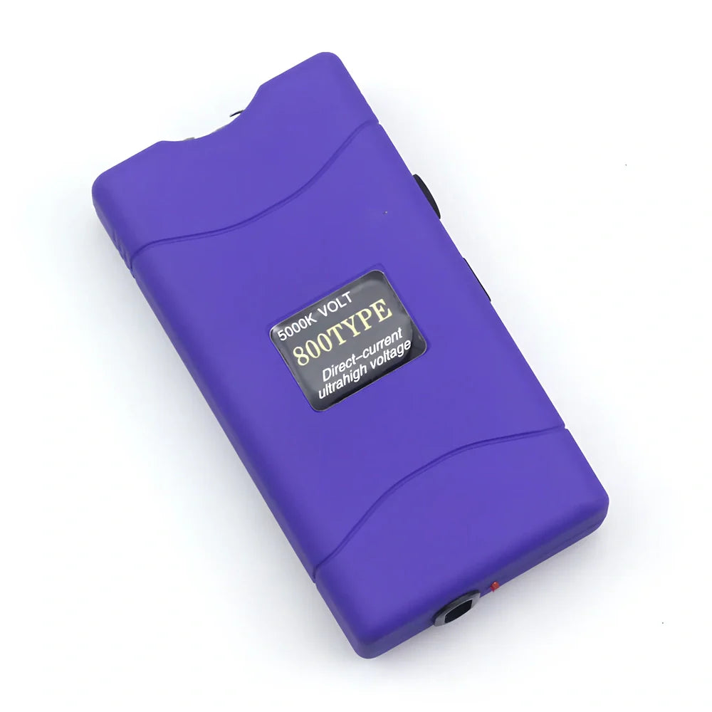 Purple self-defence torch with 100-lumen LED and emergency alarm function measuring 15cm