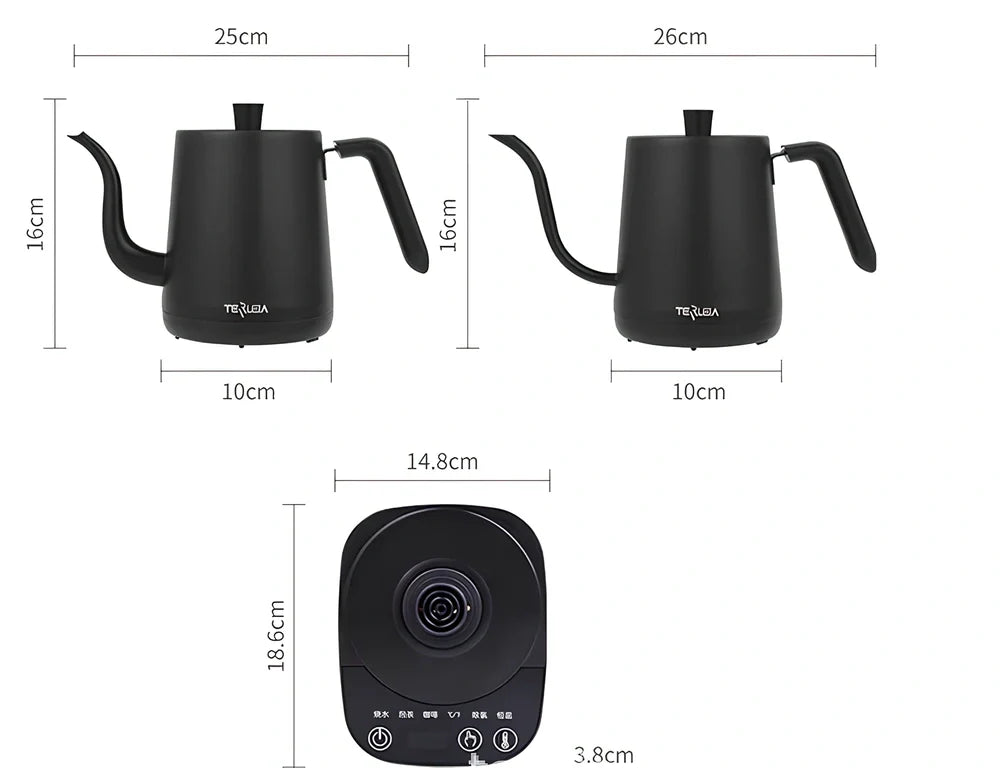 Slender mouth electric kettle with stainless steel body and touch control panel