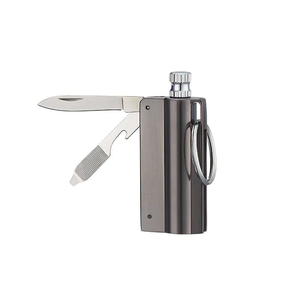 Waterproof key ring lighter with alloy body and wire drawing finish measuring 6cm length