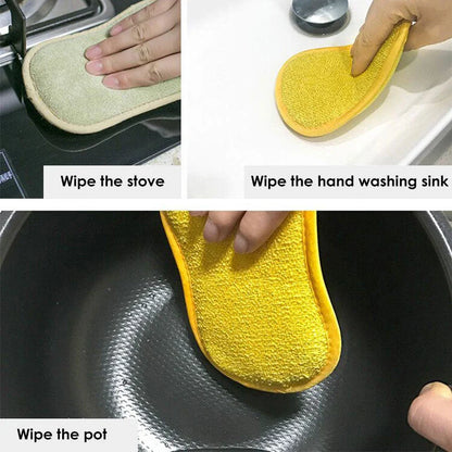 Heavy-duty double-sided kitchen scrub sponges with durable polyester and nylon construction for tough cleaning on pots, pans, and surfaces
