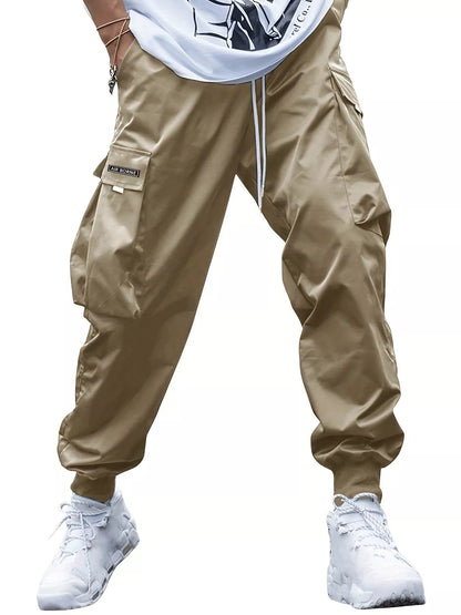 Men's oversized cargo pants in various colors with multiple pockets