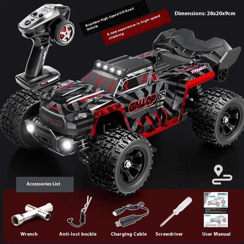 Green brushless remote control car with four-wheel drive and metal components for outdoor racing