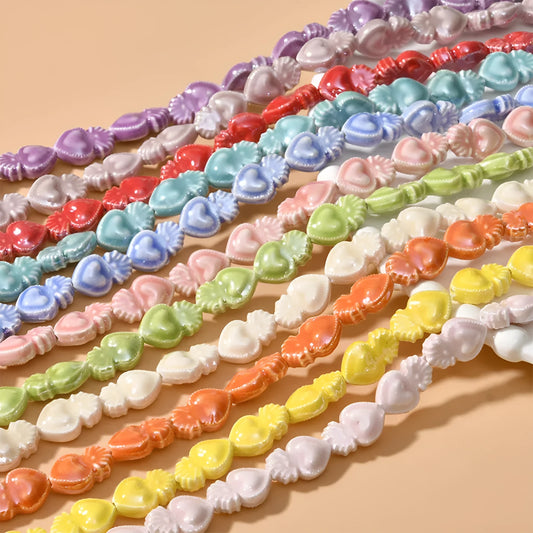 Ceramic heart torch beads in multiple colours for jewellery making, 10x15mm size