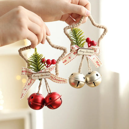 Metal Christmas bell ornament in gold, green, red or silver, single iron hanging decoration