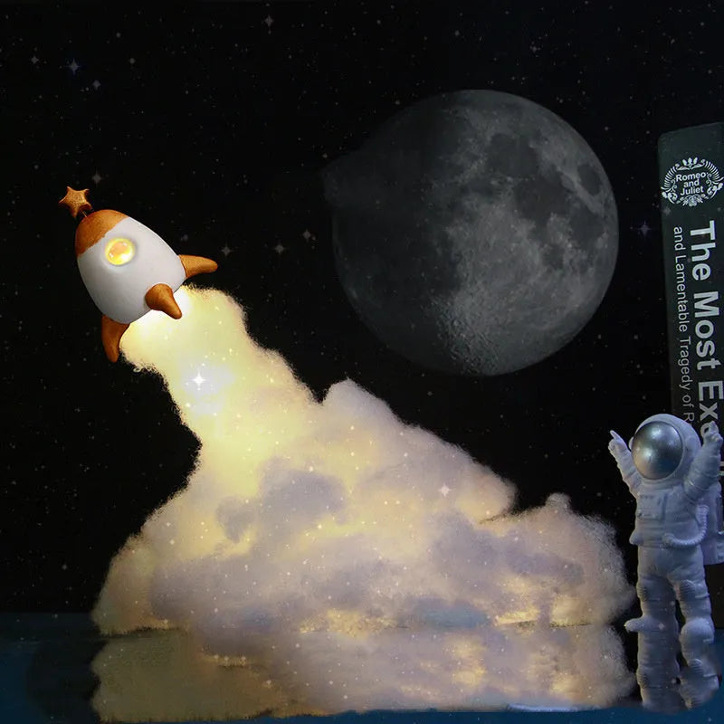 DIY astronaut rocket LED night light kit components with string lights and 19cm base