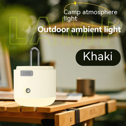 USB-powered camping lantern measuring 75x85mm in khaki, fog white or obsidian black colours