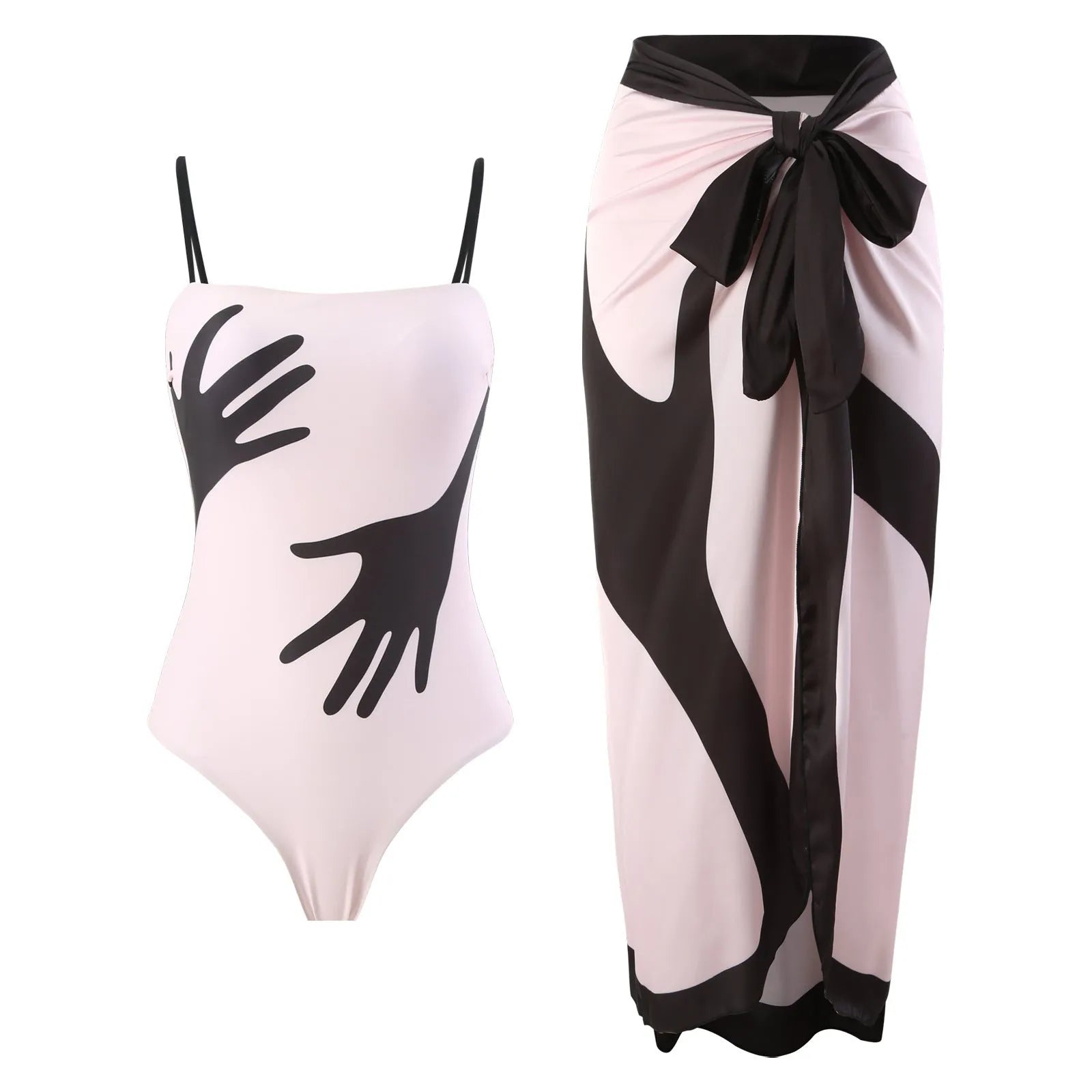 Women's two-piece bikini swimsuit with attached tulle skirt in polyester fabric