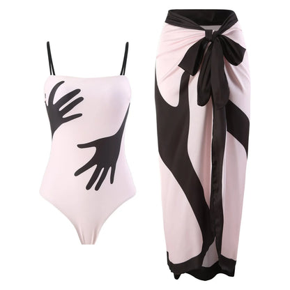 Women's two-piece bikini swimsuit with attached tulle skirt in polyester fabric
