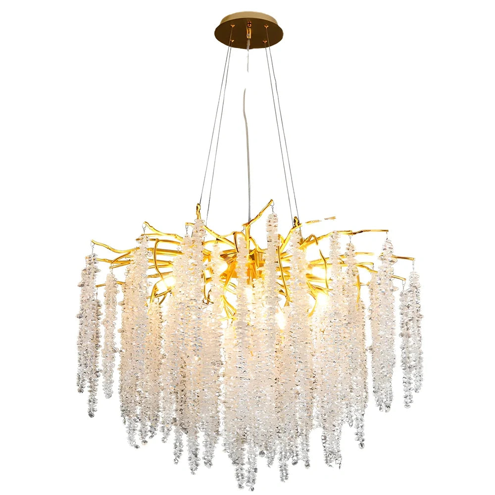 Villa crystal chandelier with adjustable height and LED lighting in multiple size options