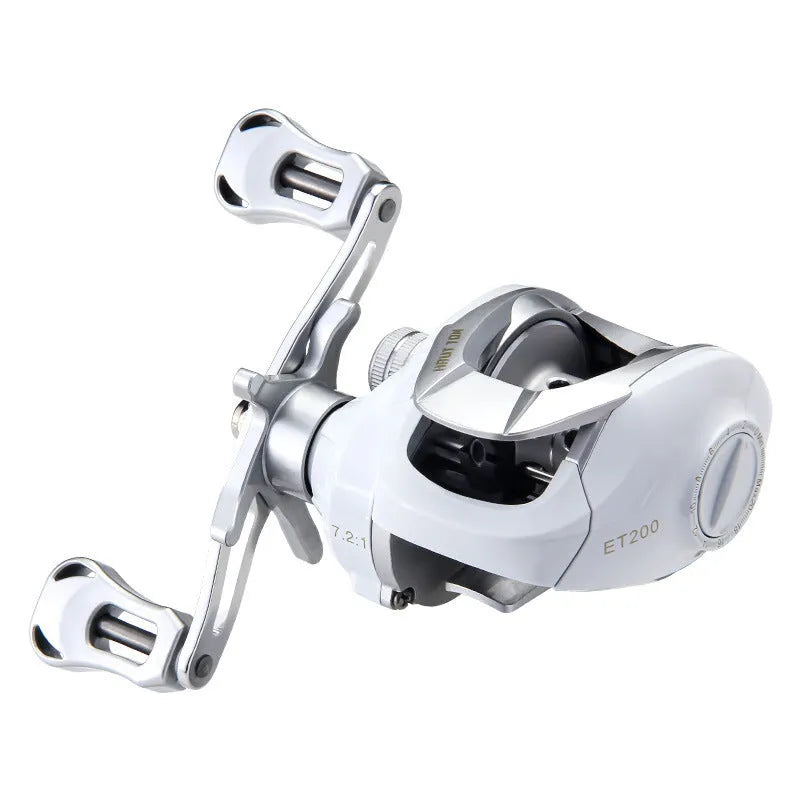 Small white bait casting fishing reel with drip wheel mechanism