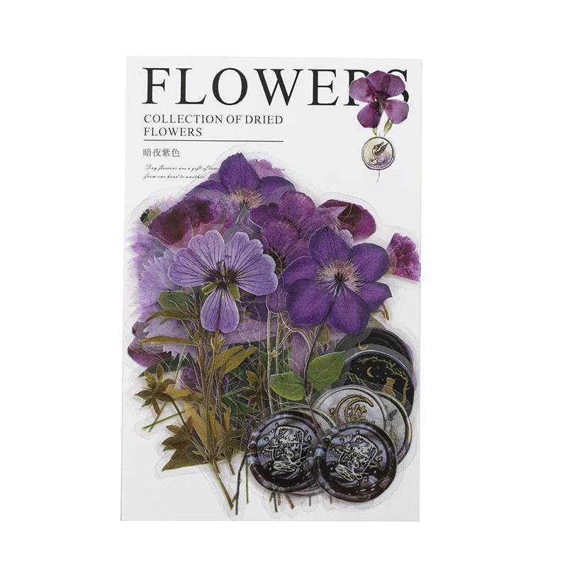 Fire Paint Creative Dried Flowers Journal Decoration Sticker Package showing eight modern art designs on 40 PET sheets