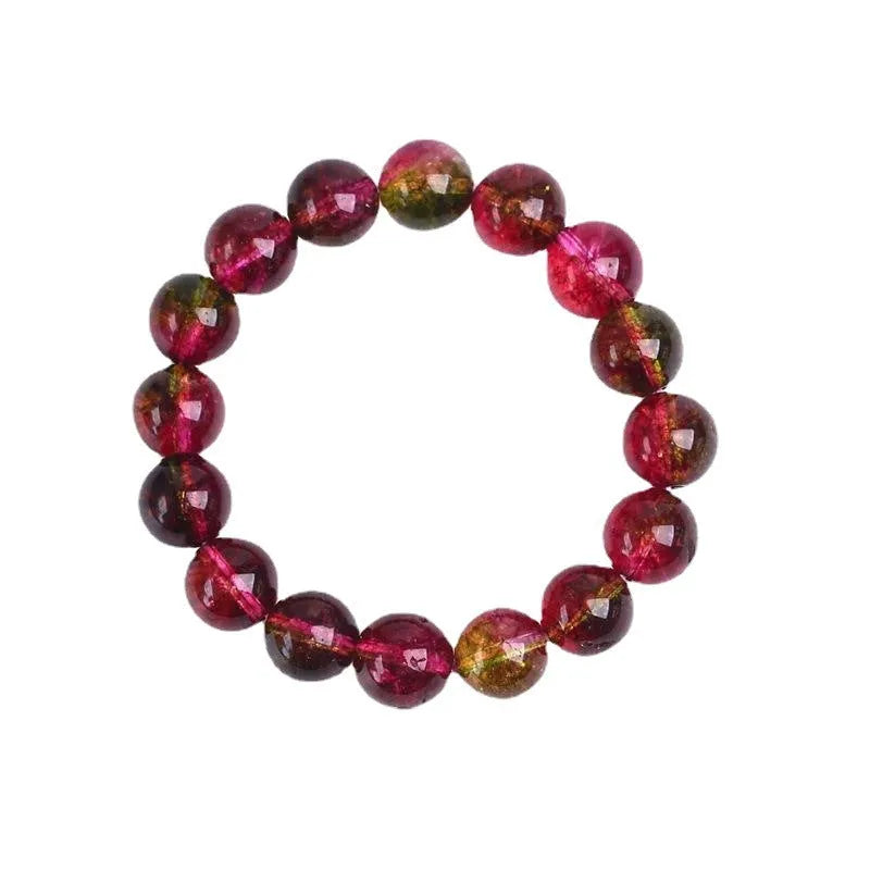 Women's personalised bracelet with hand-threaded watermelon crystal beads.