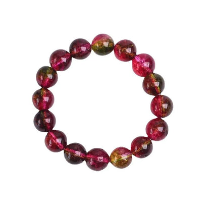 Women's personalised bracelet with hand-threaded watermelon crystal beads.