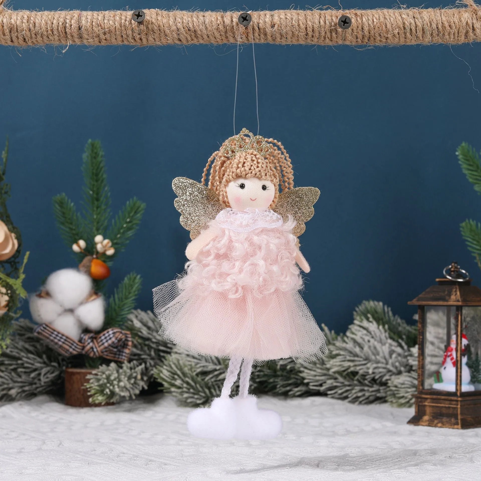 Cloth Christmas angel hair pendant attached to girl's high ponytail in white, pink, or khaki colour options