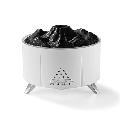 White flame aroma diffuser with Bluetooth speaker, 350ml tank, and adjustable mist output