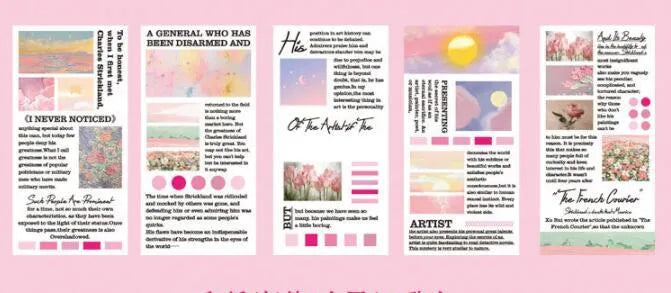 Paper sticker book with 60x120mm landscape painting designs in eight colour options