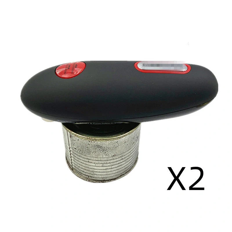 Cordless electric can opener with automatic stop and safety grooves