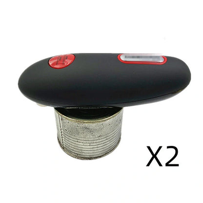 Cordless electric can opener with automatic stop and safety grooves