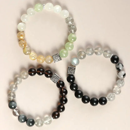 10mm khaki crystal couple bracelet with Chinese geometric design and polished finish