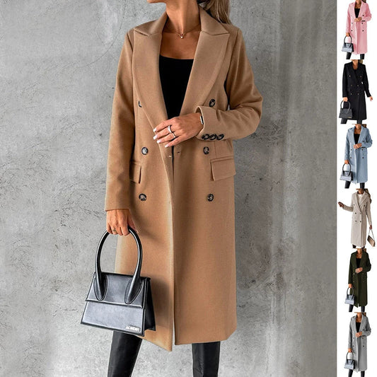 Stylish long sleeve lapel coat in various colors for trendy winter fashion