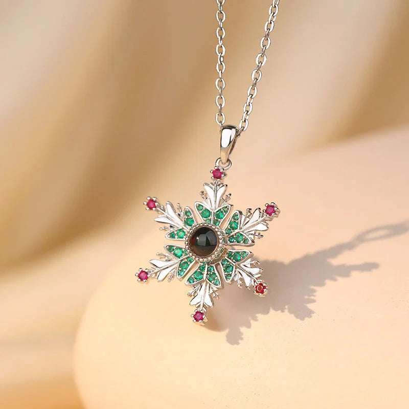 Enchanting Snowflake Projection Necklace - A Sparkling Christmas Gift for Couples