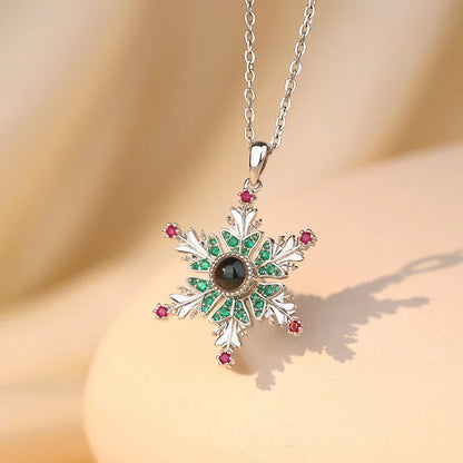 Enchanting Snowflake Projection Necklace - A Sparkling Christmas Gift for Couples