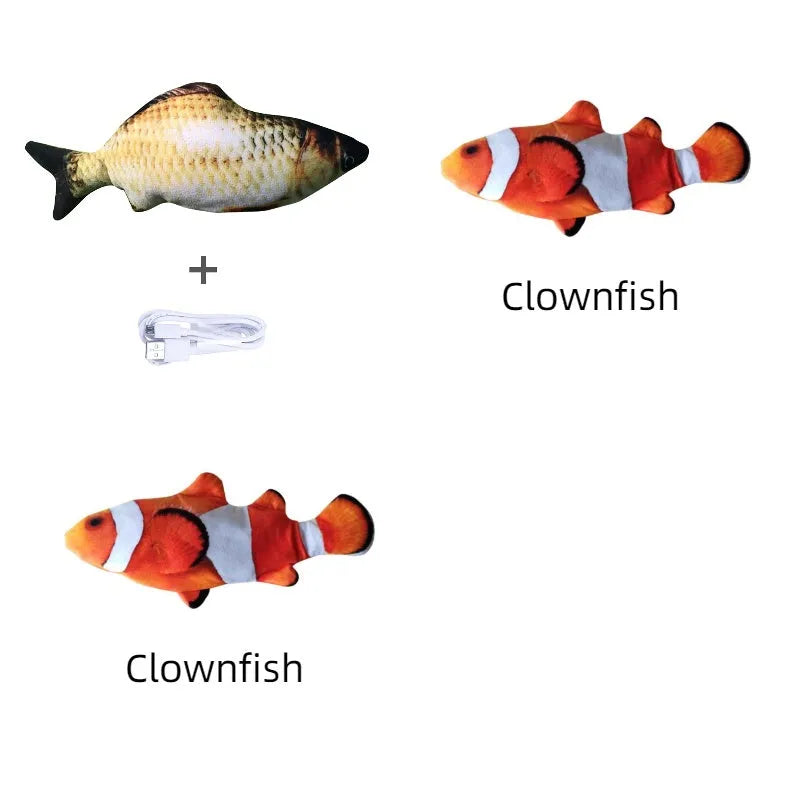 Electronic jumping fish cat toy 30cm length USB rechargeable multicolour PP material