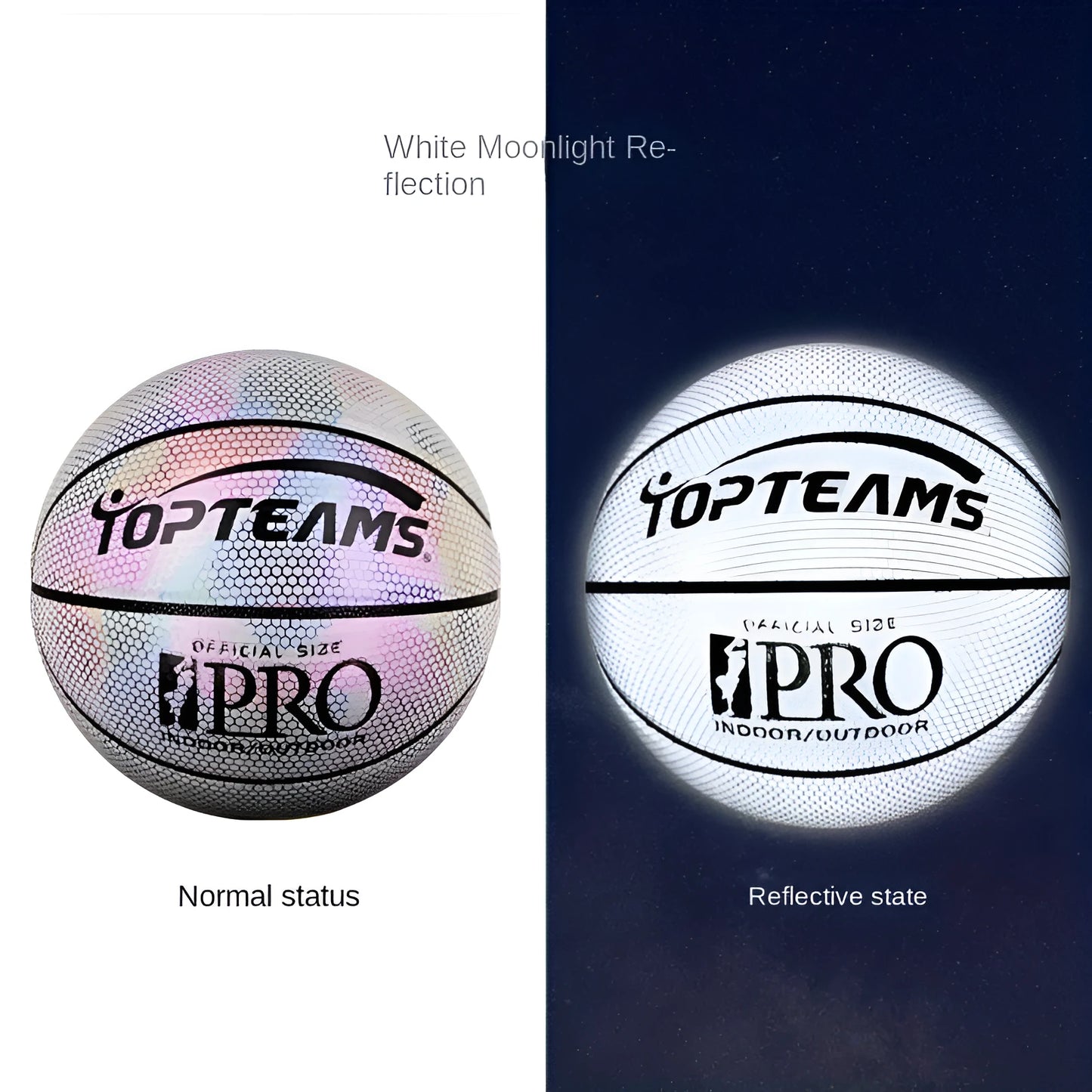 No. 7 basketball with holographic reflective surface and fluorescent design in Chroma and White colours