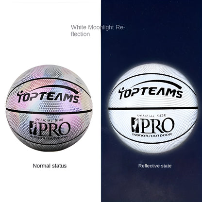 No. 7 basketball with holographic reflective surface and fluorescent design in Chroma and White colours
