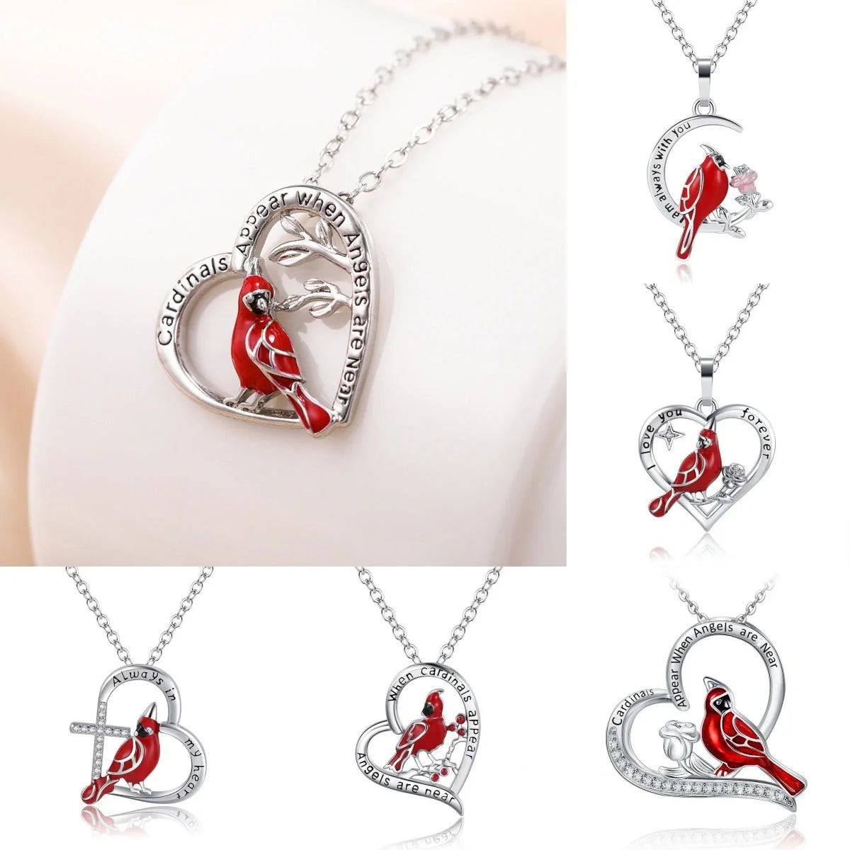 Elegant heart-shaped cardinal pendant necklace perfect for anniversaries and Valentine's Day gifts.