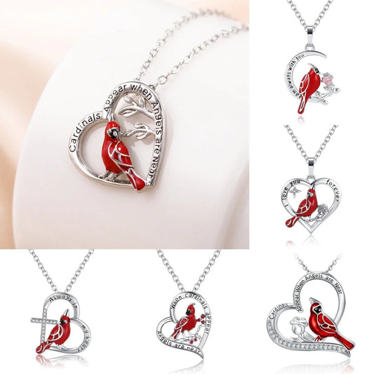 Elegant heart-shaped cardinal pendant necklace perfect for anniversaries and Valentine's Day gifts.