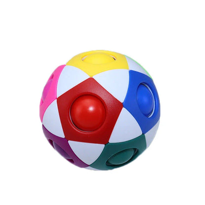 Colorful stress-relieving soccer ball puzzle with 12 holes, designed to engage children's cognitive skills and provide entertainment