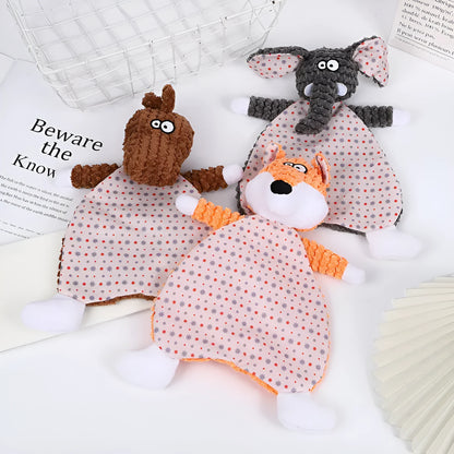 Brown velvet fox stuffed toy with crinkle paper sounds for pets