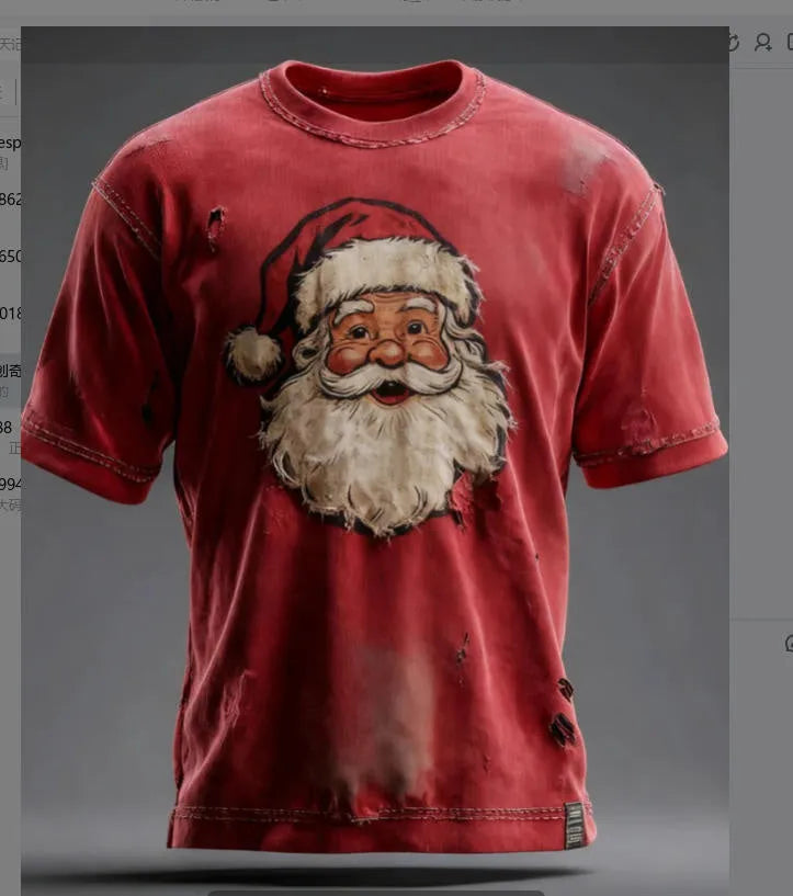 Red men's Santa Claus 3D digital print short-sleeve polyester T-shirt, sizes XS to 6XL