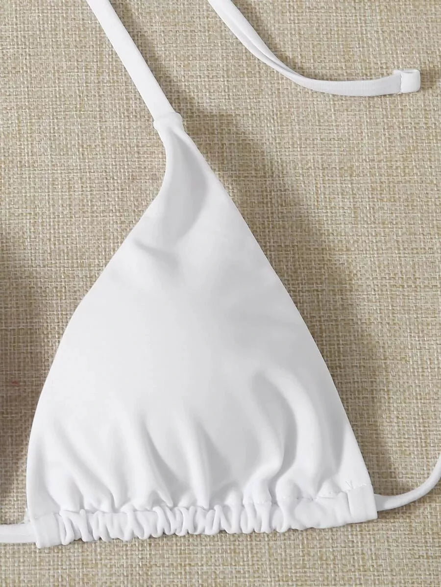 Women's three-piece mesh bikini swimsuit in vibrant colors, featuring a top, shorts, and skirt for versatile beachwear.