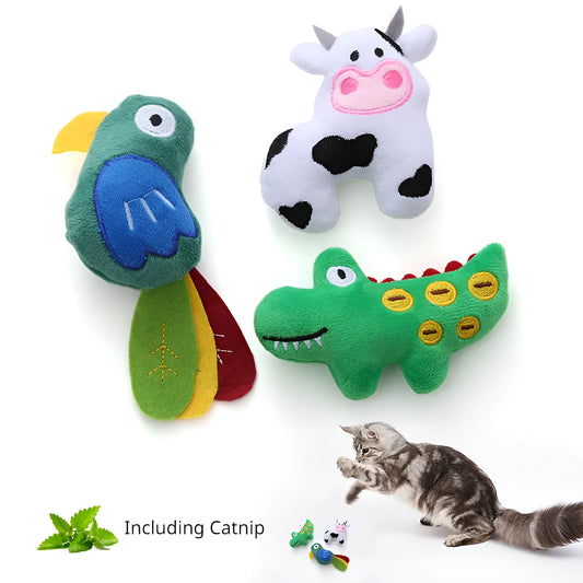 Cow parrot shape plush cat toy with catnip fill measuring 20 cm