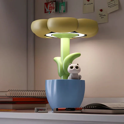 Sunflower sculpture key storage lamp with 28cm resin tray and USB power cable