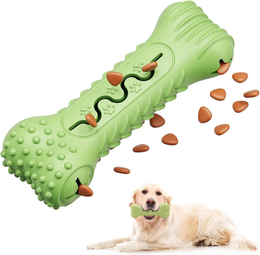 Blue bone shape dog chew toy made from natural rubber with uneven surface for teeth cleaning