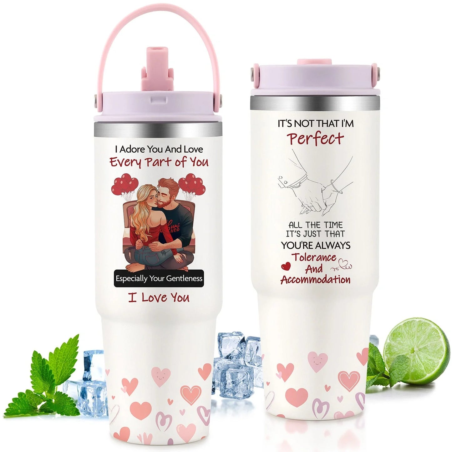 Premium 30oz stainless steel insulated cup in various colors, keeping drinks hot or cold for hours.