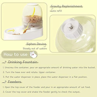 White gravity cat feeder and water dispenser set with wave-shaped design, showing disassembled components