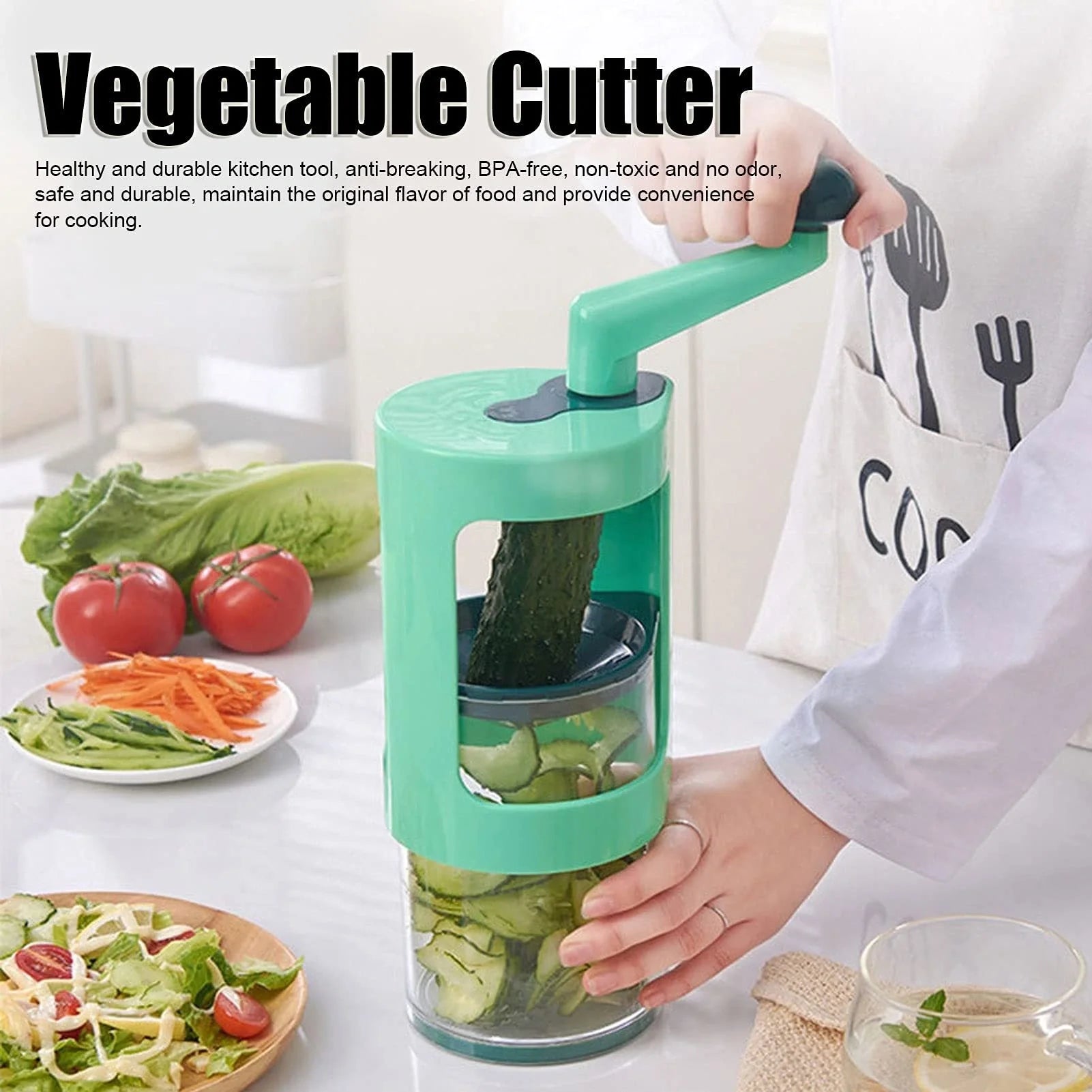 Green multifunctional radish and cucumber shredder with stainless steel blade