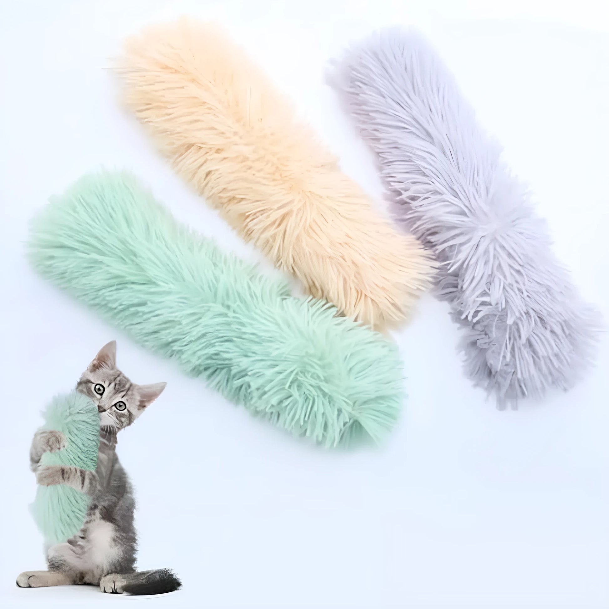 Interactive cat toys with crinkle sound and natural catnip in various colours including pink purple and light green