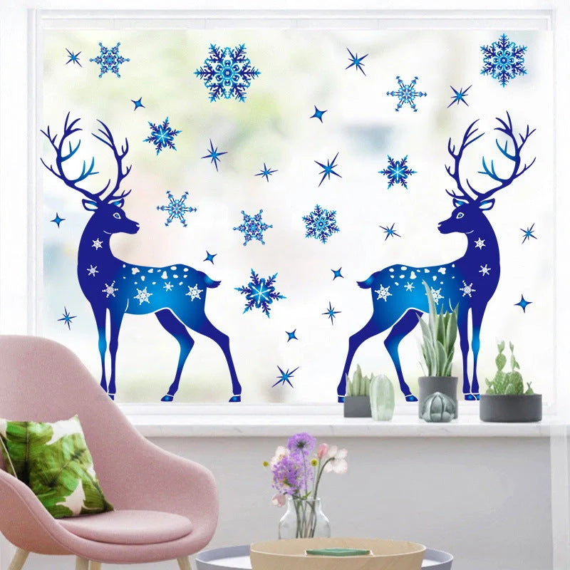 Christmas Elk Snowflake Sticker Decoration for glass and walls, festive holiday decor
