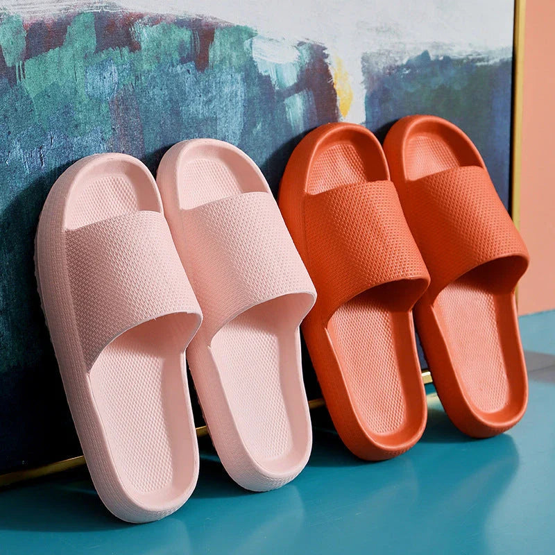 Unisex EVA slippers in various colors, including white, yellow, green, blue, black, khaki, grey, pink, and orange